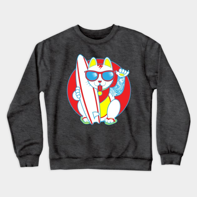 Surf Maneki Neko! Version 3 Crewneck Sweatshirt by CMButzer